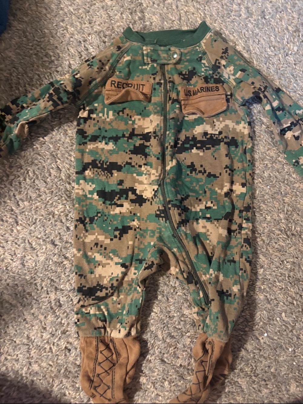 US Marines Camo Baby One-Piece Sleeper with Footed Boots - Green Camouflage
